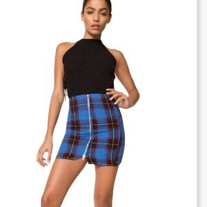 Superdown Jessy Zip Plaid Blue Mini Skirt Size Medium